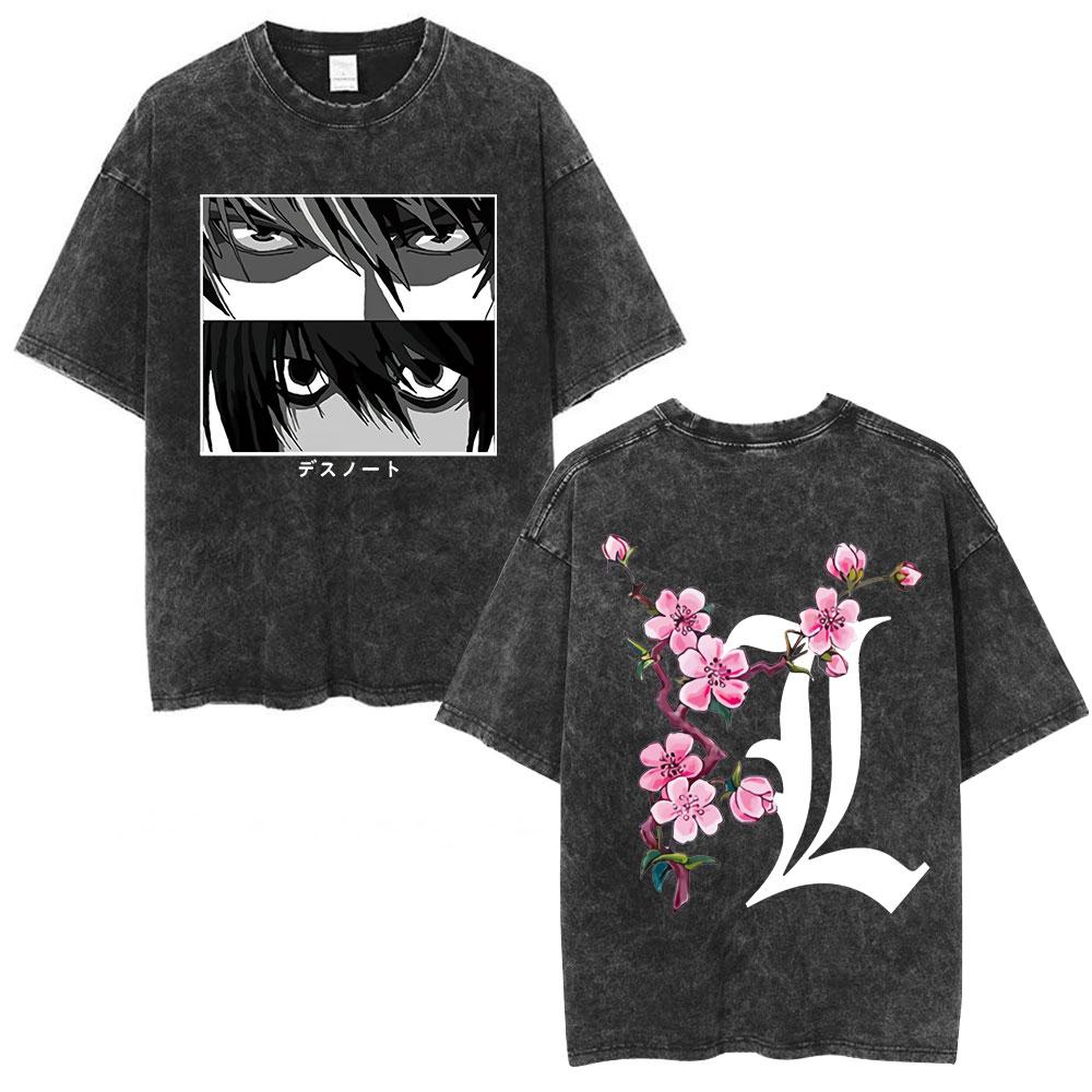 Vintage Washed Anime Death Note Manga Logo Graphic T-shirt Men Women Printed Tee Summer Casual Fashion Clothing Tops High Quality Streetwear