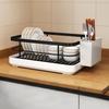 Dish Draining Rack Cutlery Rack with Drain Tray Cup Holder Cutlery Holder Kitchen Countertop Storage Rack Kitchen Accessories
