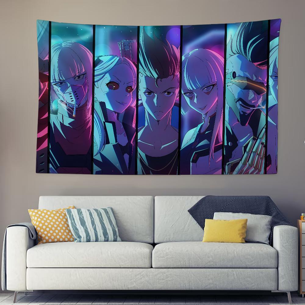 Гобелен Cyberpunk Edgerunners Дэвид Люси Сцена Ночного Города Печать Неоновый Киберпанк Аниме Настенное Украшение для Спальни Игровой Декор 74x94cm(29x37in)