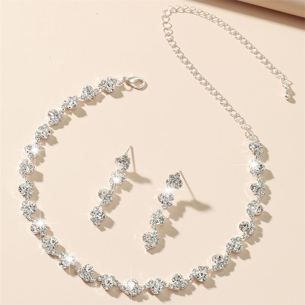 Funkelnde Diamant Kristall Halskette Ohrringe Mode Hochzeitsaccessoires Zweiteiliges Set