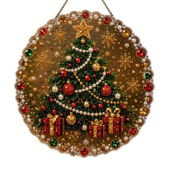 Diamond Painting Christmas Ornament Kit Faux Pearl Hanging Kit, DIY 3D Beads Handmade Festive Home Decor Art Craft, Acrylic Gem Board for Window,