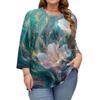 Women's Printed Round Neck Plus Size Tops 3/4 Sleeves Elegant Shirt Tops