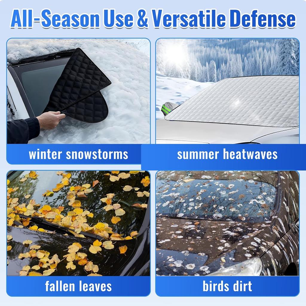 Windshield Cover for Ice and Snow, 5-Layer Material Protection Windshield Snow Cover, Car Windshield Snow Cover with Side Mirrors Cover, Fits for