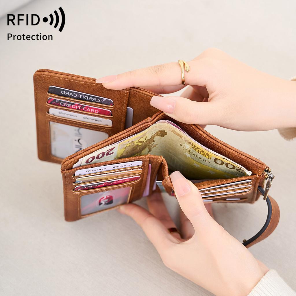 Anti-theft Brush Women's Short Wallet Korean Version Three-fold Portable Clutch Bag Simple Solid Color Wallet