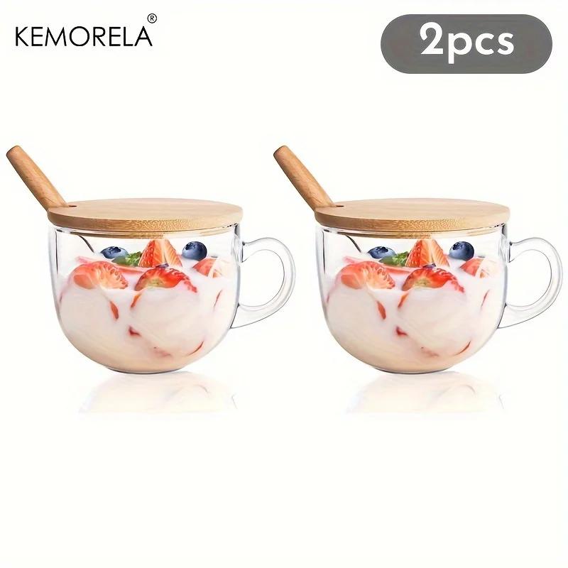 Overnight Oats Cup with Lid and Spoon 400ML Glass Coffee Mug Breakfast Oatmeal Cup Clear Glass Mug For Milk Oatmeal 440ml