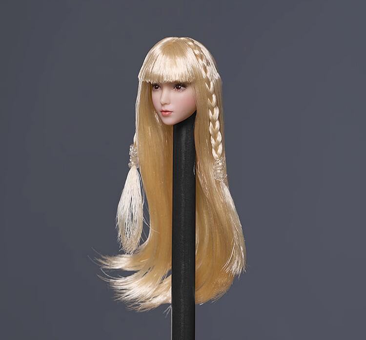 Scale Female Head Asian Pale Head for Female Seamless Action Figure Collection Blonde 1/12 Sculpt, Girl, Skin, Sculpt, 6-Inch (Long Hair)