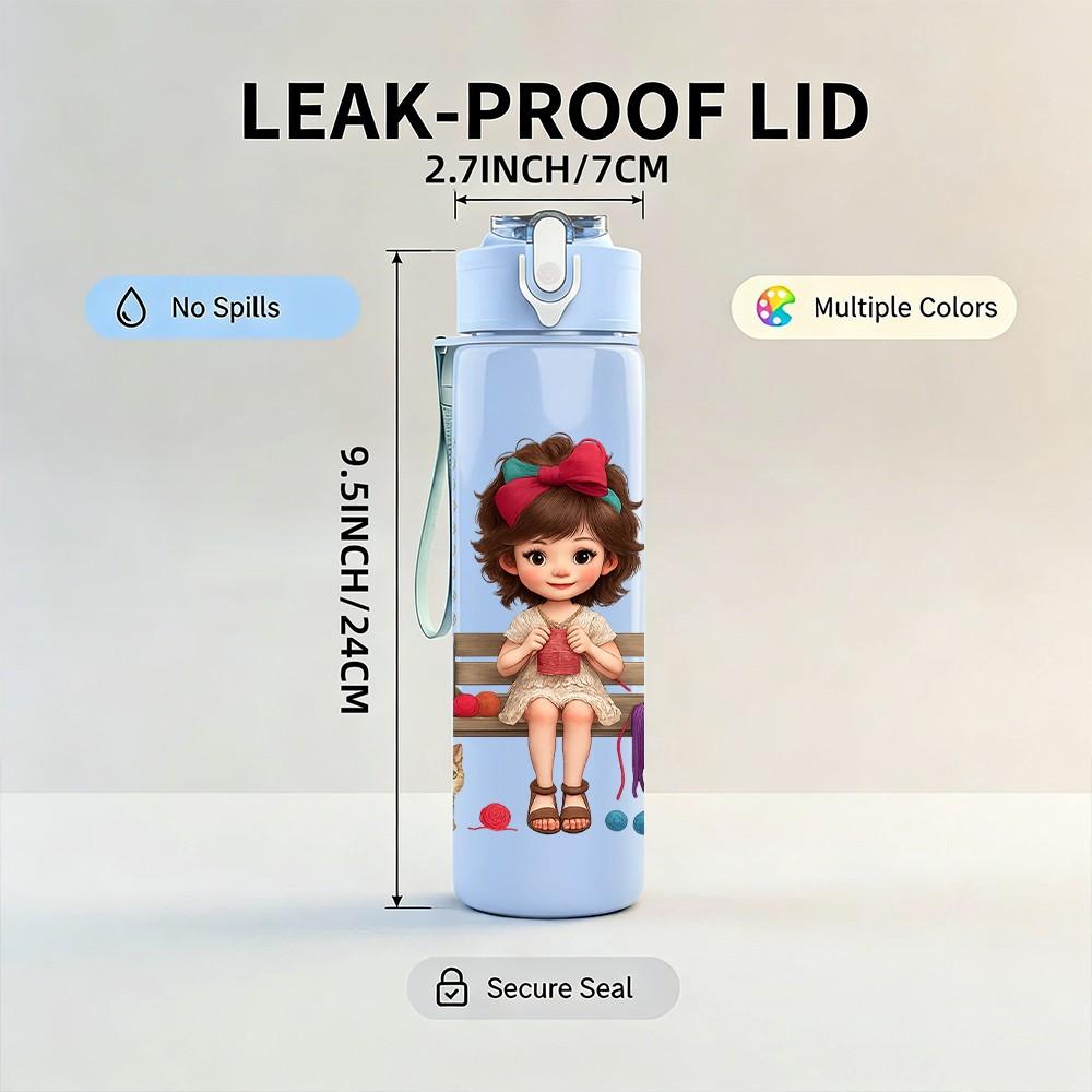 1PC Little Girl Swing Cartoon 750ml Color Plastic Sports Water Bottle Leakproof Flip Straw Lid Suitable for Sports Office Home Use