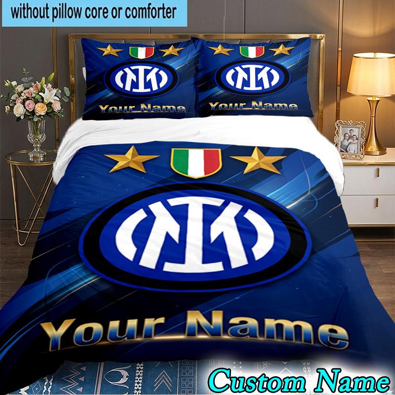 Custom Name Inter Milan Crest 3PCS Bedding Set For Bedroom Dormitory,Including 1pc Duvet Cover And 2pcs Pillowcases Large size Fan gift