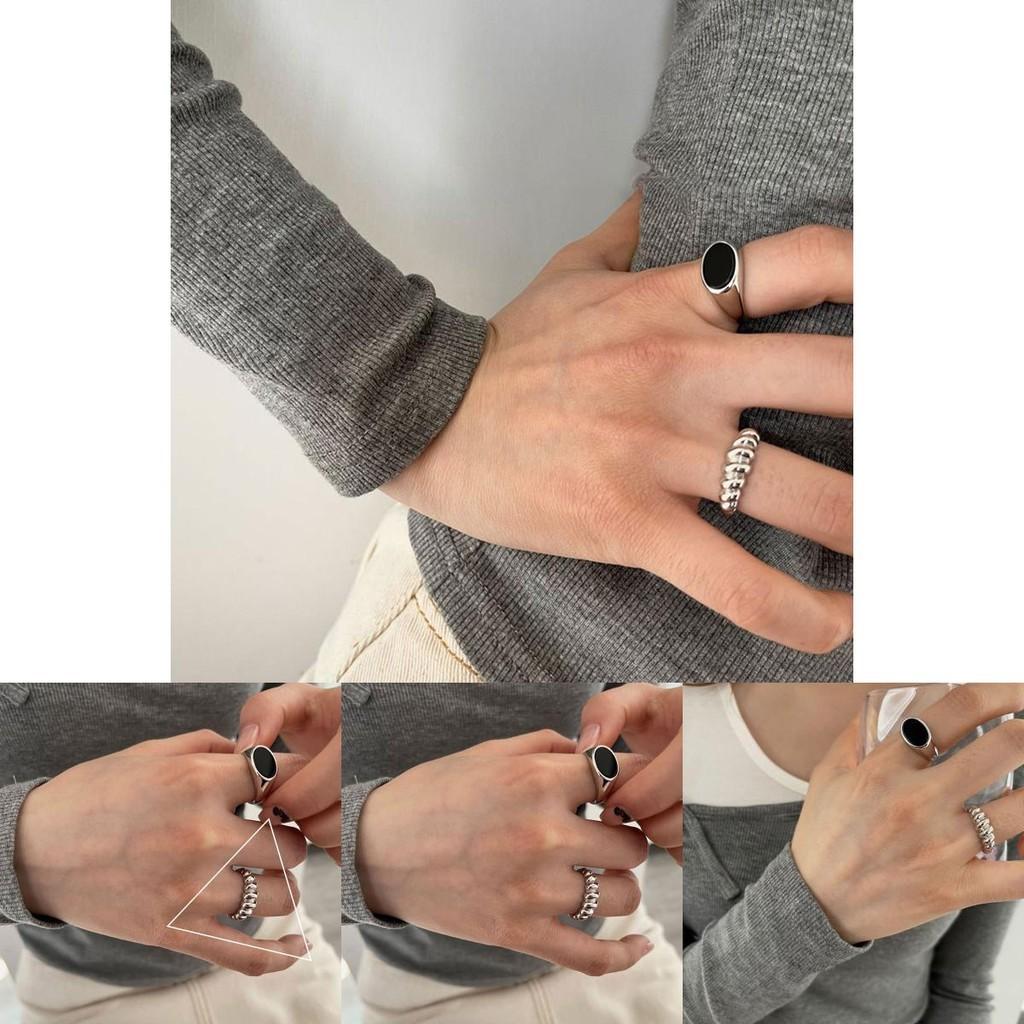Black Chic Onyx Ring In 925 Sterling Silver With Adjustable Open Band For Cool Hip Style Hop