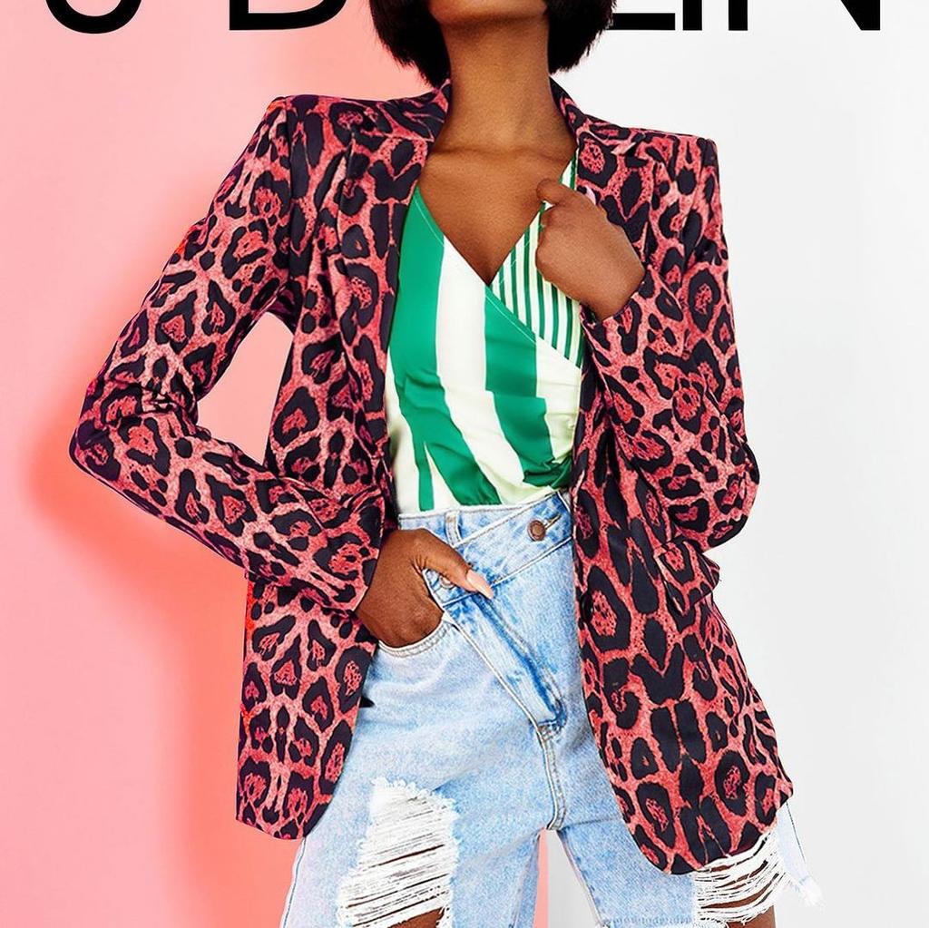 New Fashion Leopard Print Blazer, Slim Fit Lapel Cardigan Jacket Autumn and Winter Small Suit Houndstooth Suit Short Single Button Jacket