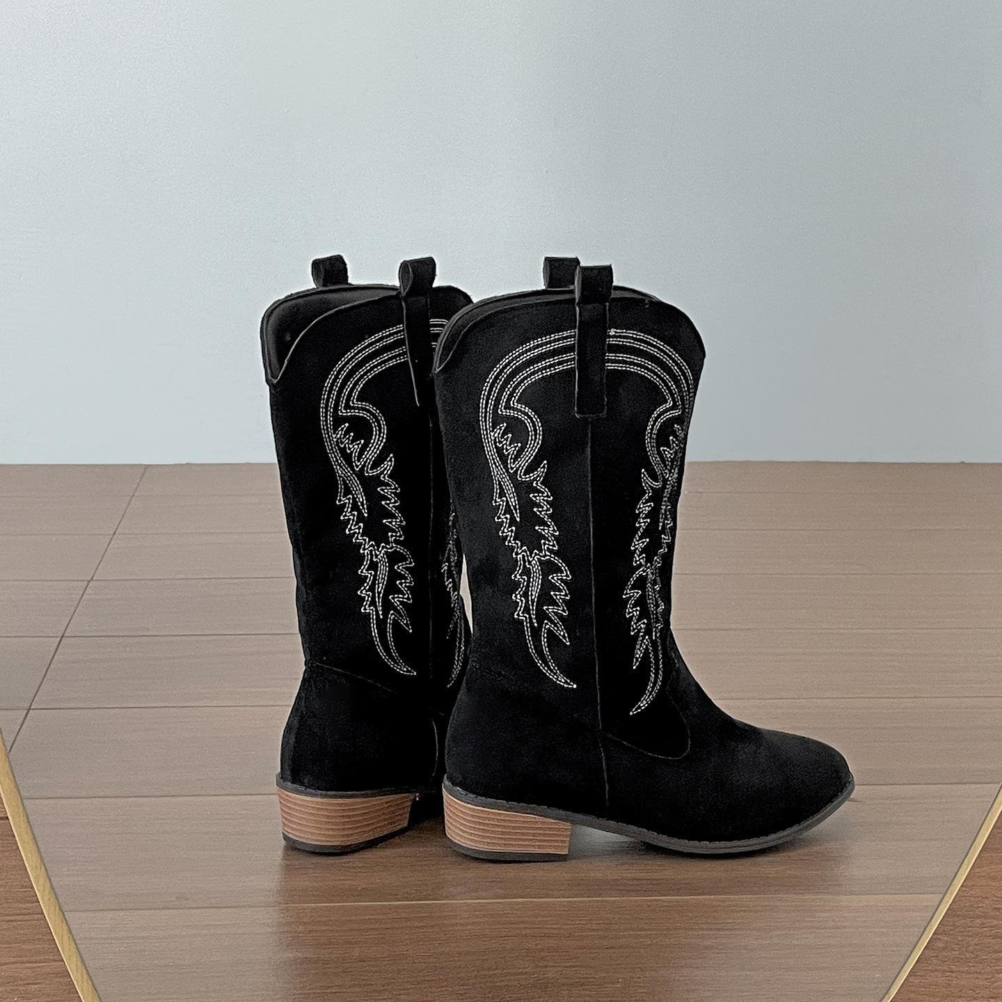 

Brown retro pointed thick heel western cowboy boots women s 2025 new autumn heightening Merard knight boots 36 чёрный