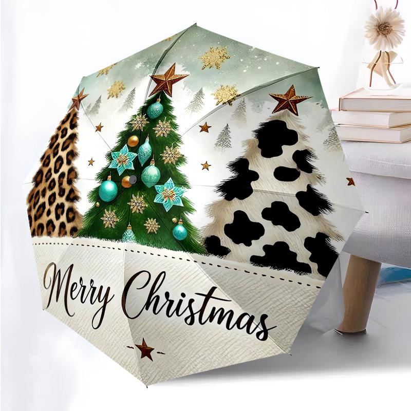 Christmas Tree Themed Folding Umbrella Fashion Auto-Open 8 Iron Ribs Plastic Handle Foldable Sunshade Perfect Christmas Gifts
