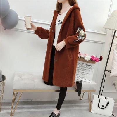 Damen Verdickter Kapuzenwarmer Mantel aus Imitat-Nerz-Fleece für Herbst/Winter Mittellanger Wollmantel Damen