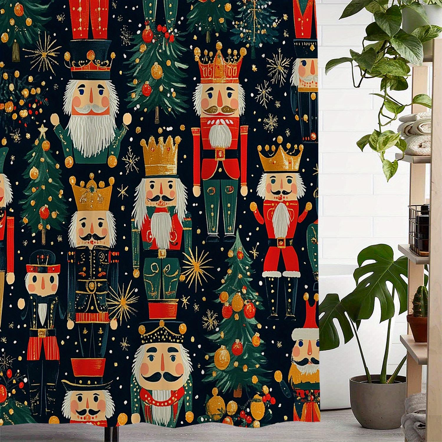 

Vintage Christmas Nutcracker Floral Colorful Ball Shower Curtain, Window Curtain with 12 Hooks Curtain for Windows 90X180CM