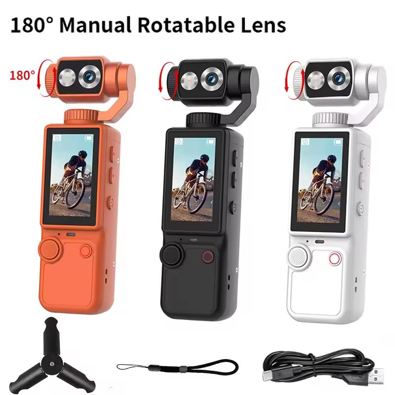 4K Handheld Sports Pocket Camera Display 180° Rotatable WiFi Wireless Video Recorder Built-in Fill Light Motion Camera 2000mAh