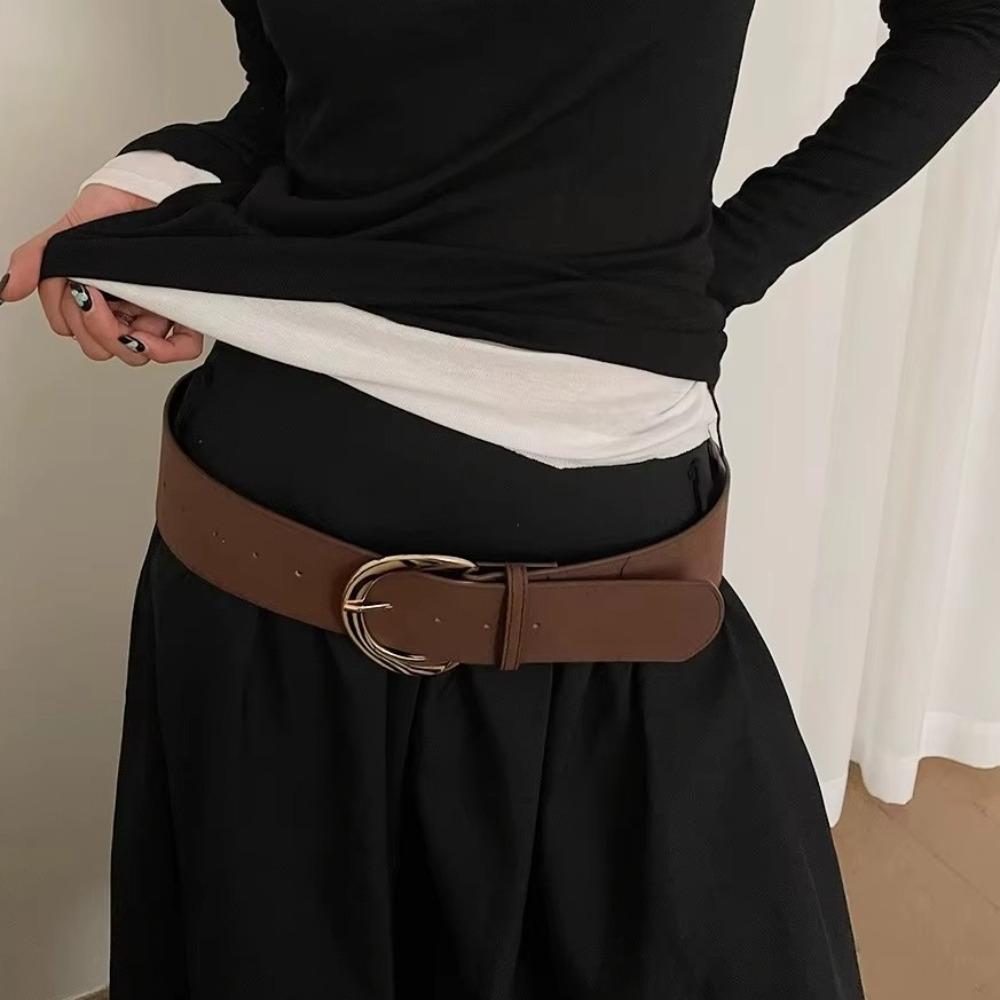 Jeans Girdle Women Wide Belt Metal Buckle Western Cowboy Belt Fashion Leather Waistband  Girl