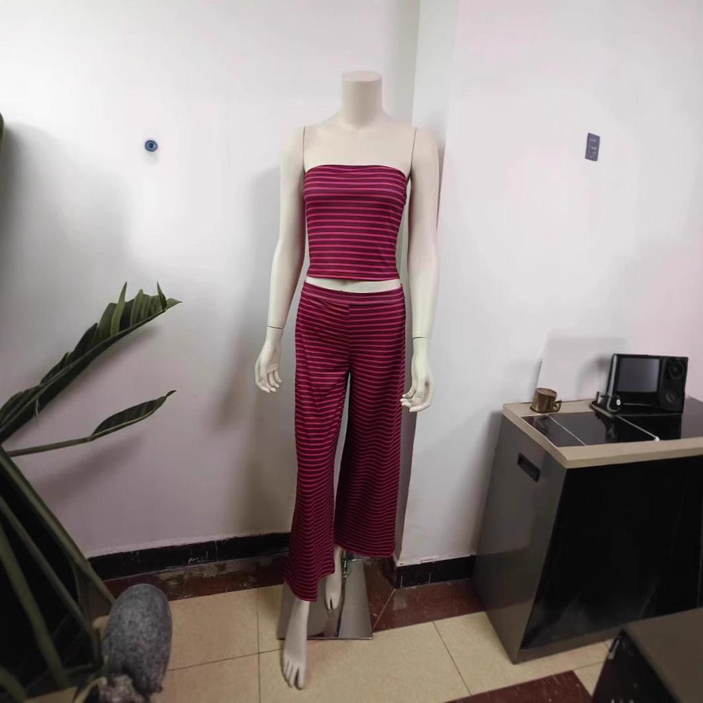 2025 Summer Striped Strapless Top & Pants Set: Sexy & Trendy