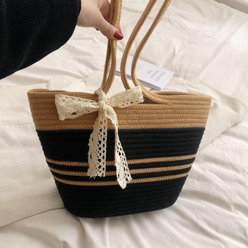 

Fashionable Hand-woven Beach Bag Large-capacity Shoulder Retro Women s Handbag Travel All-match Flat 38 high 25 bottom length 24 wide 9