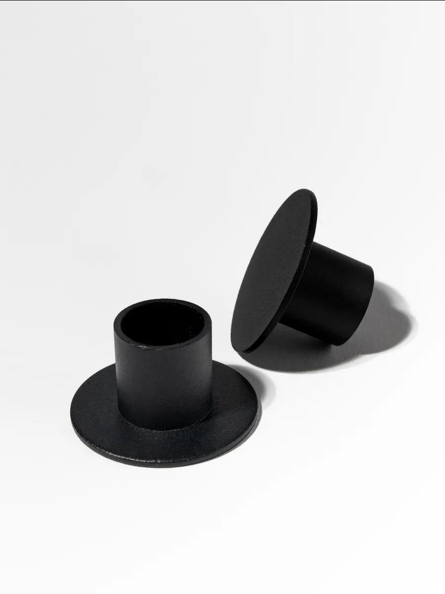 

2pcs Gold/Black Metal Candle Holders Taper Candlestick 5cm/2 Column Plate Minimalist Vintage Decor Dinner Table Wedding Party 2.2CM чёрный