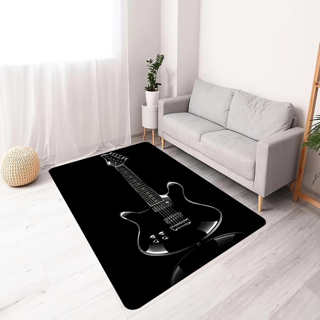 Rock Electric Guitar Theme Flannel-printed Floor Mats Are Slip-resistant Suitable for Living Room Bedroom Terrace Garden Carpets
