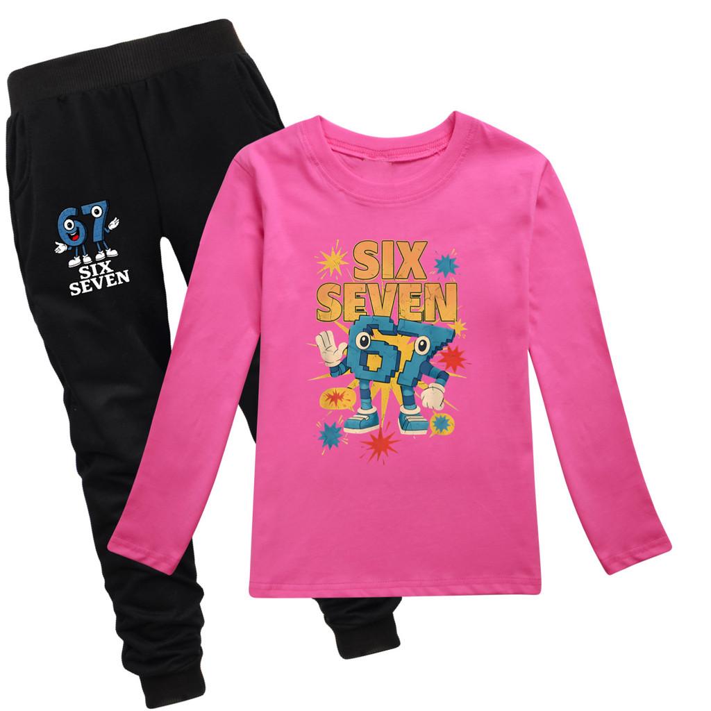 5262 Kinder Jungen Mädchen Steal a Brainrot 67 Aufdruck T-Shirt Hose Kleidung Set