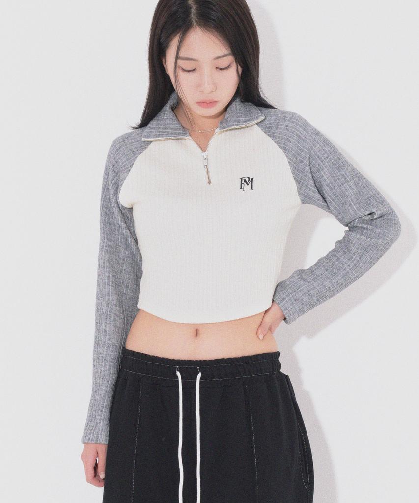 PEACE MAKER Official Wave Crop Half Zip Knit (Grey)