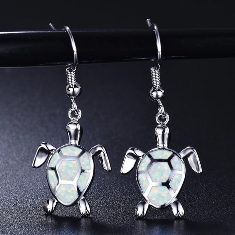Cute Sea Turtle Stud Earrings For Women Fashion Imitation Blue Fire Opal Stud Earrings For Women Wedding Band Jewelry Gifts