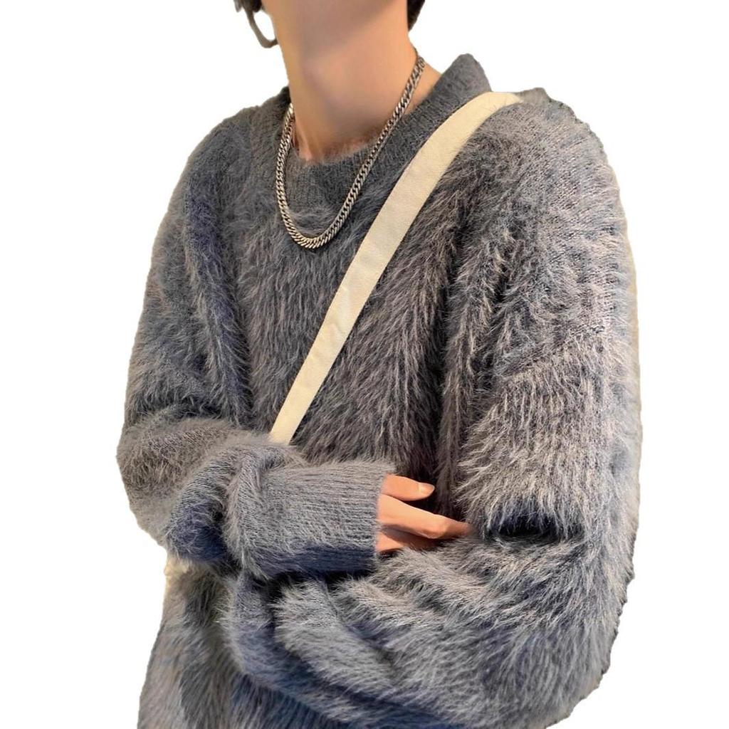 Herren Winter Strickpullover aus Kunstminkpelz - Modisch, Dick, Lockerer Schnitt, Rundhalsausschnitt