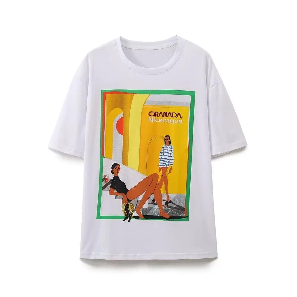 

Tangada 2024 Summer Women Print T Shirt Oversized Short Sleeve Ladies Casual T Shirt Wear Top 6H20 Women Clothing 4XL