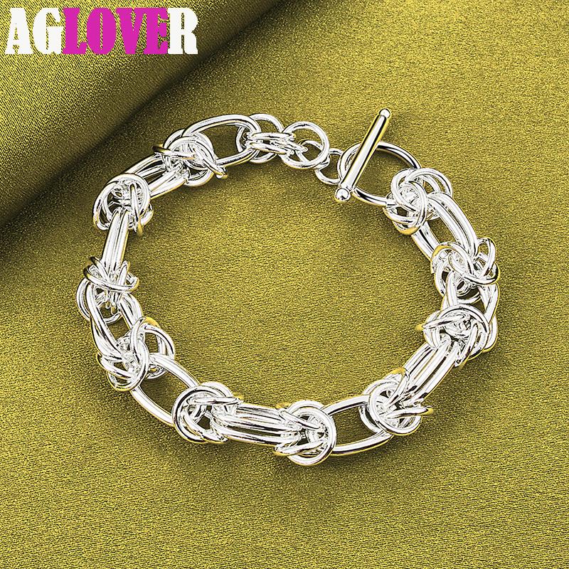 925 Sterling Silver Full Circle Ring Design Chain Bracelet Jewelry