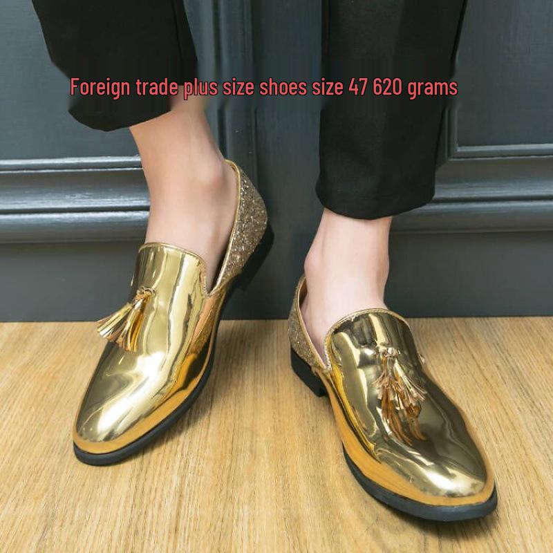 Cross-Border Plus Size Men s Sequined Leather Low-Top Loafers - Retro Outdoor Slip-Ons for All Seasons 42
