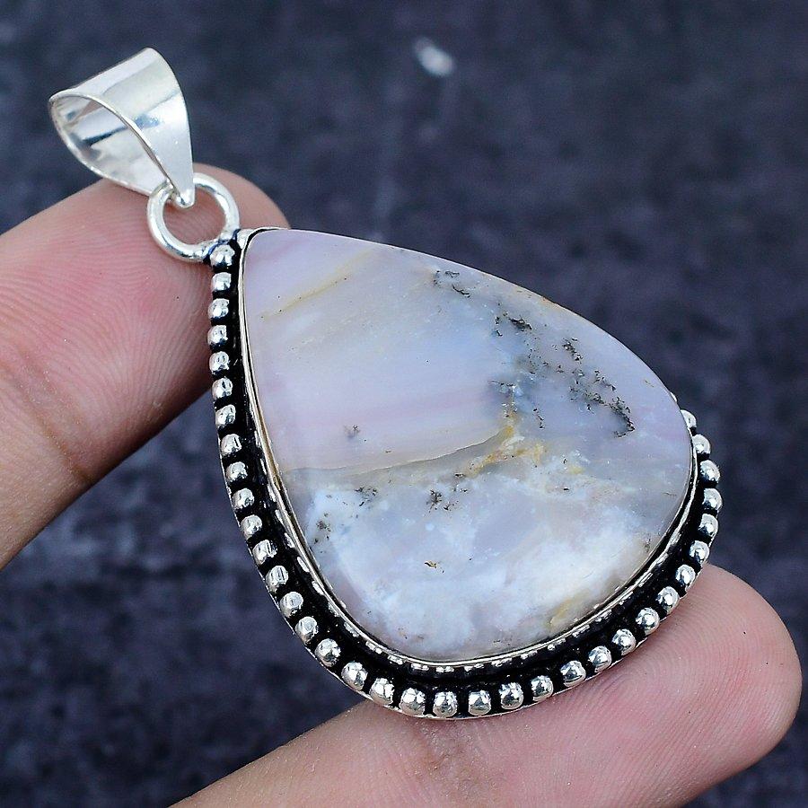 Natural Pink Opal Gemstone 925 Sterling Silver Jewelry Pendant 2.17" W2R06