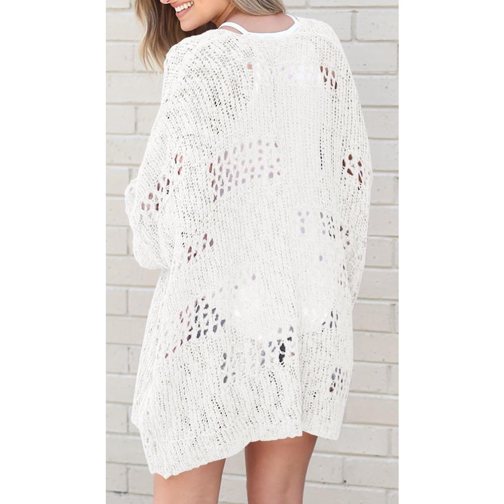 Spring and Autumn's New Fashionable Women's Cardigan Long-sleeved Hollowed-out Sweater Coat