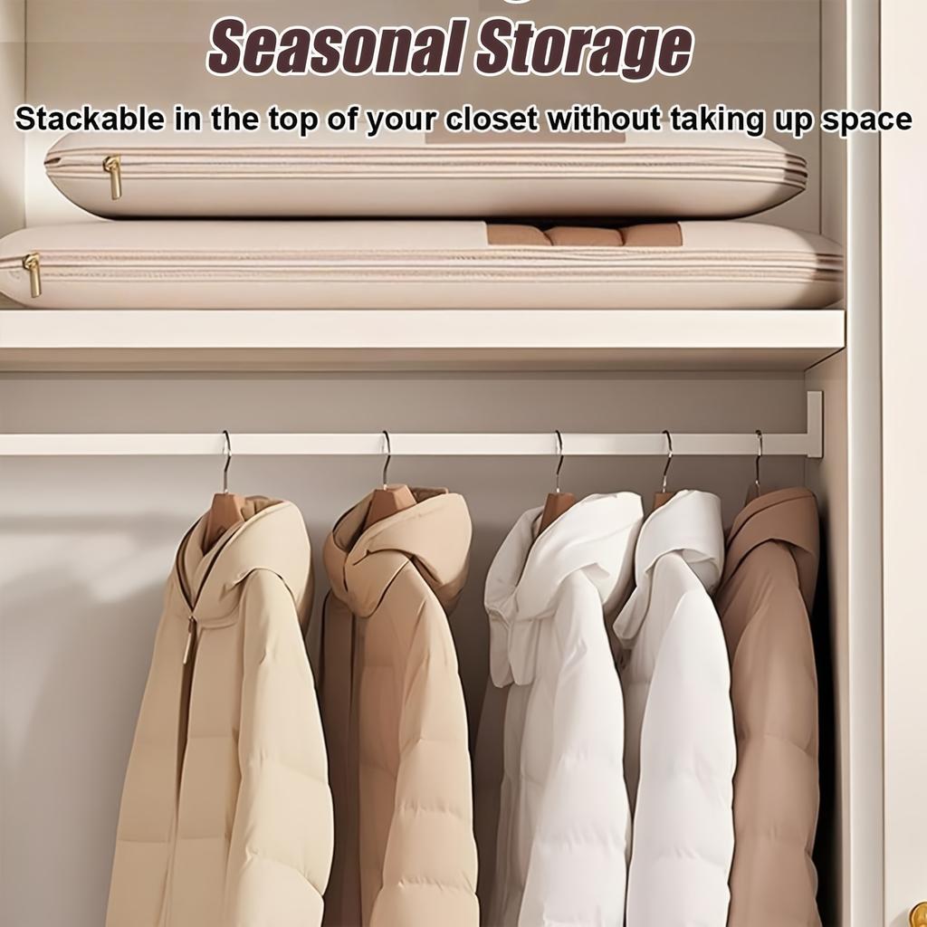 Cost-Effective Beige Compression Hanging Bag, 40% Space-Saving Vacuum Seal, See-Through Luxury Storage with Durable Zipper