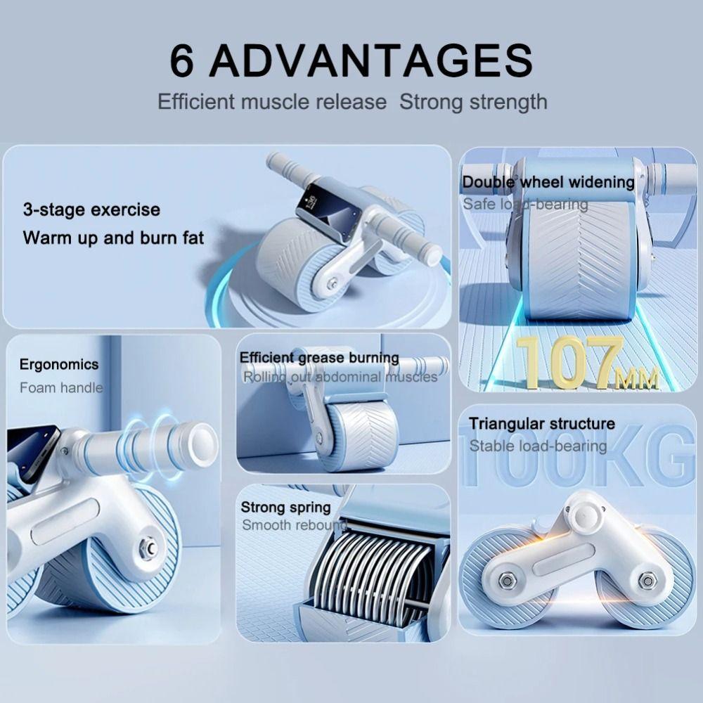 Automatic Rebound Abdominal Workout Roller Dual Wheel Ab Roller  Fitness Equipment