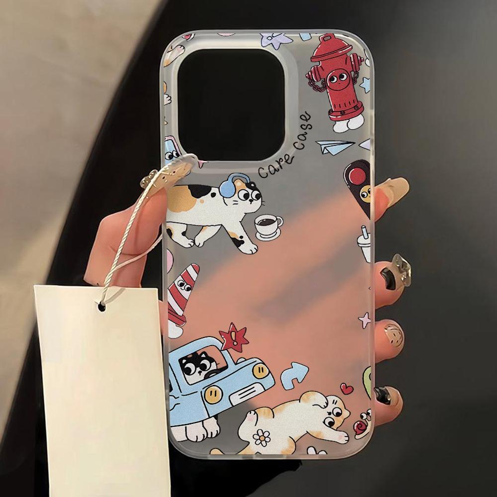 Mobile Phone Cases for iPhone 11 13 15 Pro Max 12 14 Pro Max Case iPhone 16 15 Plus 13 Pro 12 Mini 13 Mini Frosted Texture Painted Cartoon Flowers
