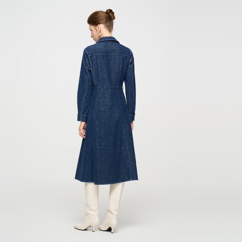 ELLASSAY Women's Retro Elegant Single-breasted Denim Dress