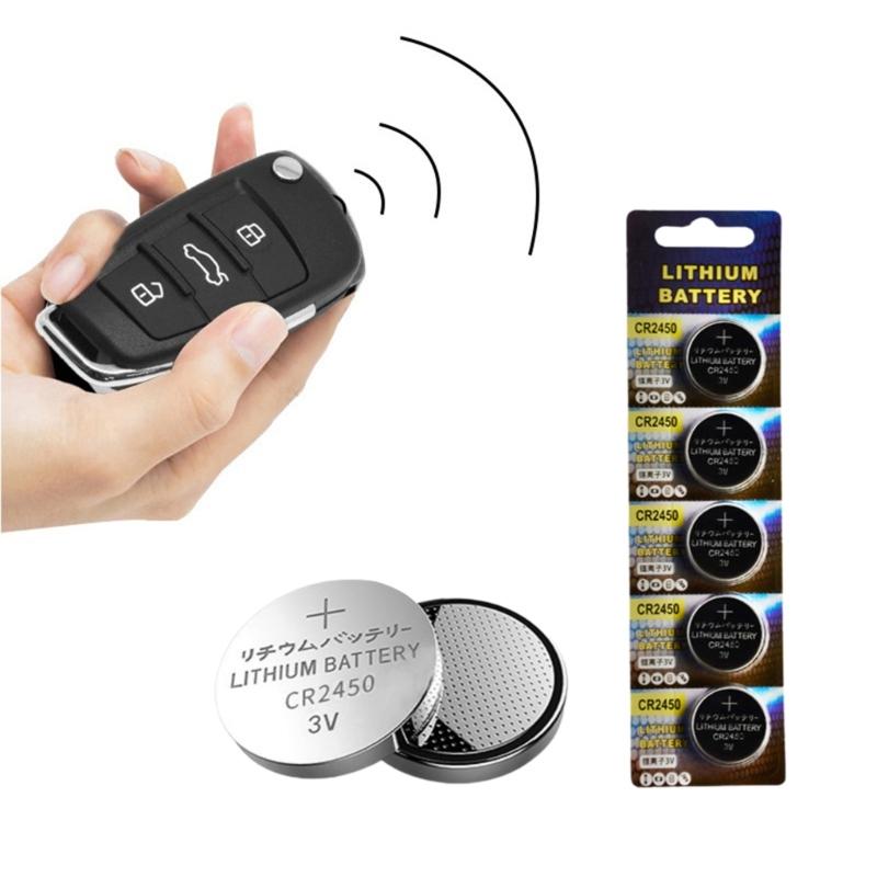 5Pcs CR2450 Button Cell Batteries 3V Lithium Batteries Coin Cell Replacement for Watches Calculators Remote Control
