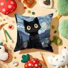 Van Gogh Starry Sky Kawaii Cat Pillow Case Plush Fabric Soft Double-Sided Printed Sofa Warm Winter Home Gift Cushion Cover