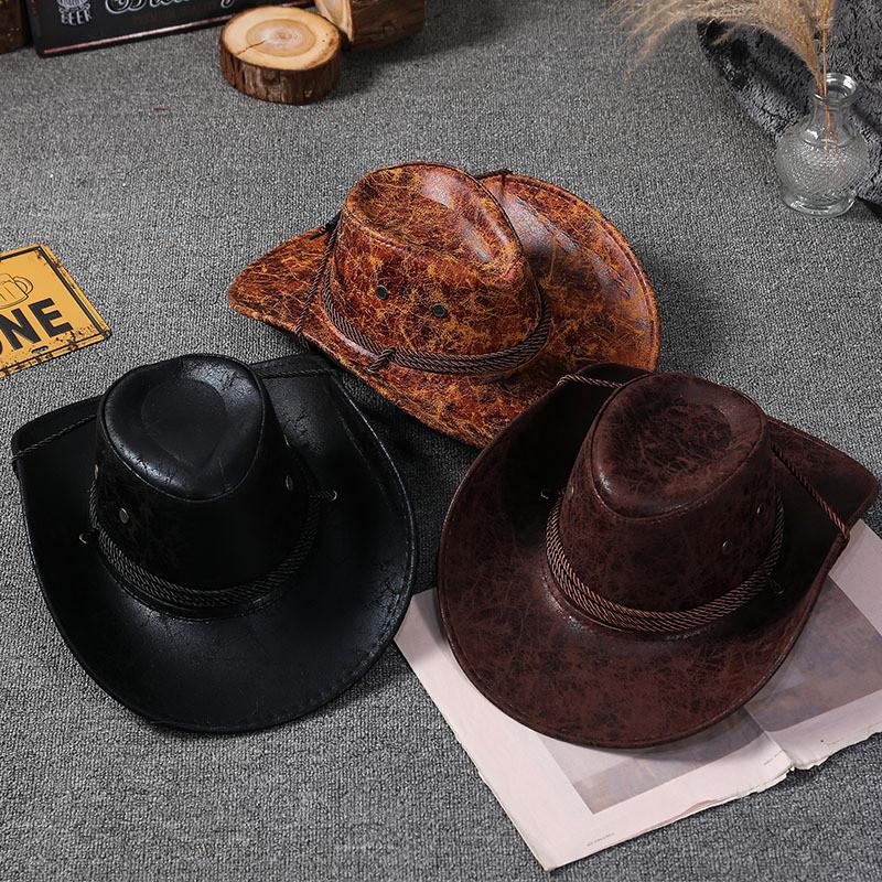 Jazz Hat Men Women Sun Protection Faux Leather Wide Brim Summer Outdoor Accessory