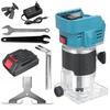 1000W elektrický vyžínač Akumulátorový gravírovací drážkovací ořezávací stroj Router na dřevo s Li-ion baterií pro 18V baterii Modrá