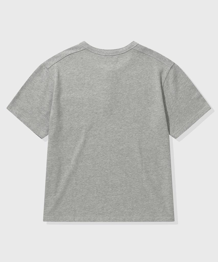 KIIMUIR [Crop] Heavy Cotton Roll-Up Henley Neck Short Sleeve T-Shirt_Melange Gray
