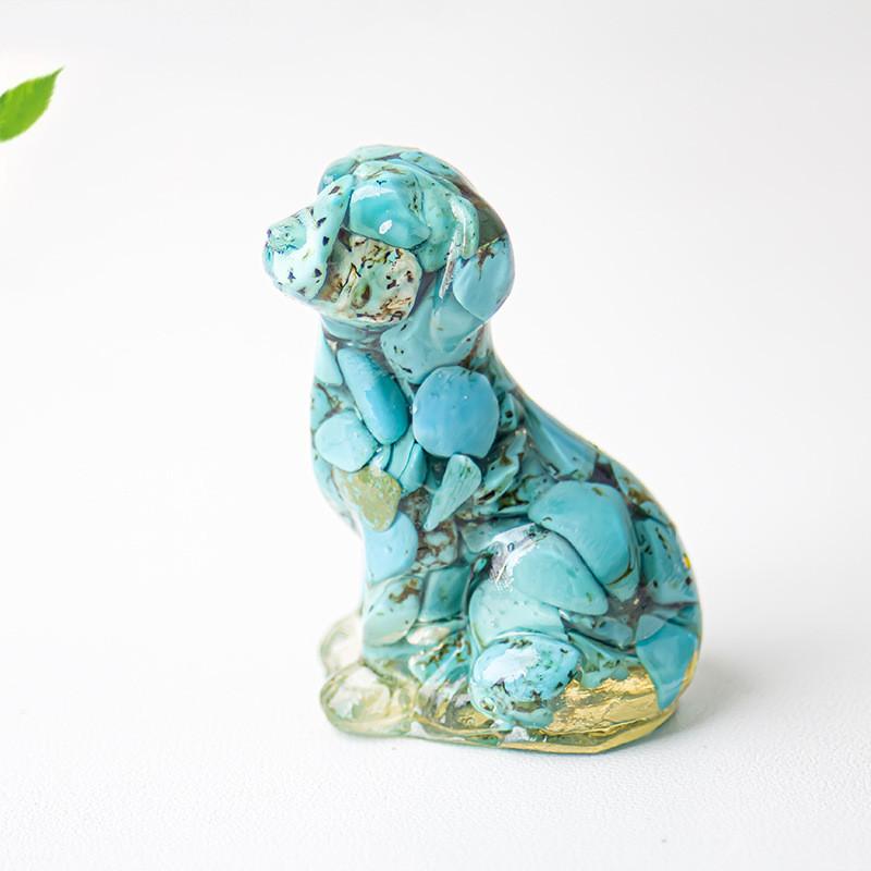 Resin Dog Figurine With Natural Crystal For Office Desk Decor And Home Gift