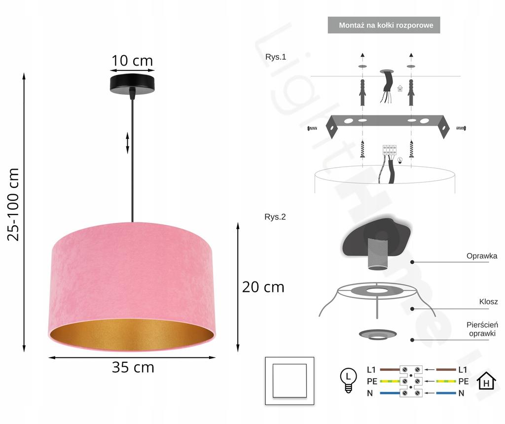 Hanging Lamp Ceiling Chandelier Golden Velvet Lampshade