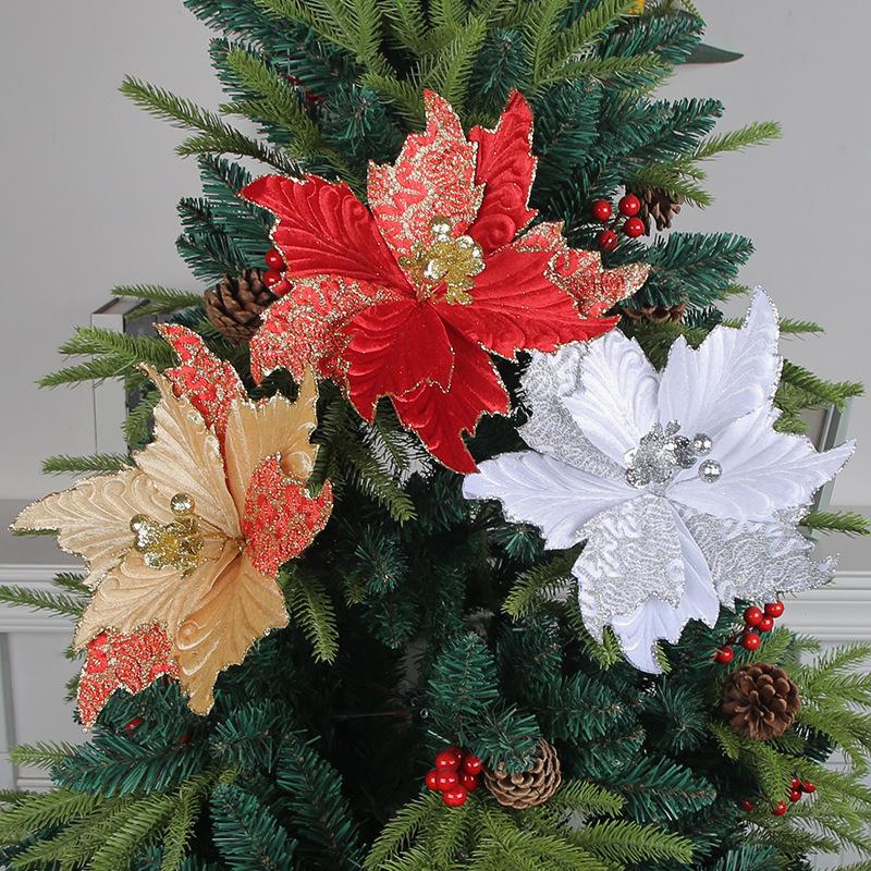 Three-Dimensional Christmas Flower Christmas Tree Decorative Pendant Three-Layer Gold Dust Decorative Flower