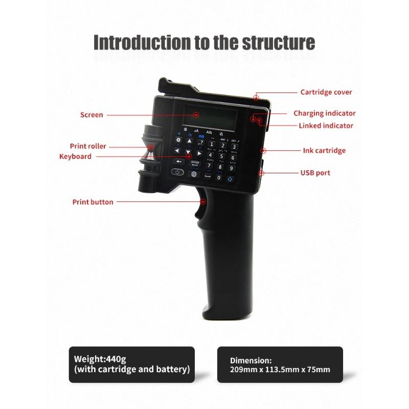 EU Smart Handheld Inkjet Printer Clear/Fast Print: Production Date, Batch No.,Graphics Portable, Easy-Use For EU Packaging/Labels