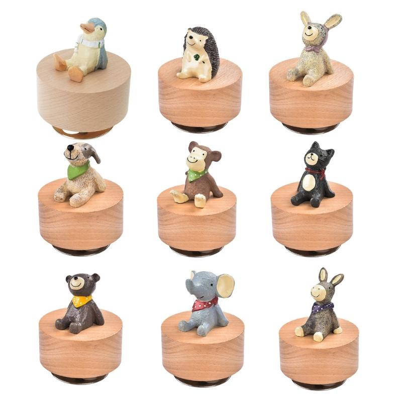 Hölzerne Spieluhr mit rotierender kleiner Tierfigur Mechanisches Musikalisches Ornament für Heimdekoration und ein einzigartiges Geschenk