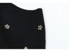 S Family Spring/Summer Sequin Buckle One-Shoulder Knitted Camisole & Black Midi Skirt Set for Women