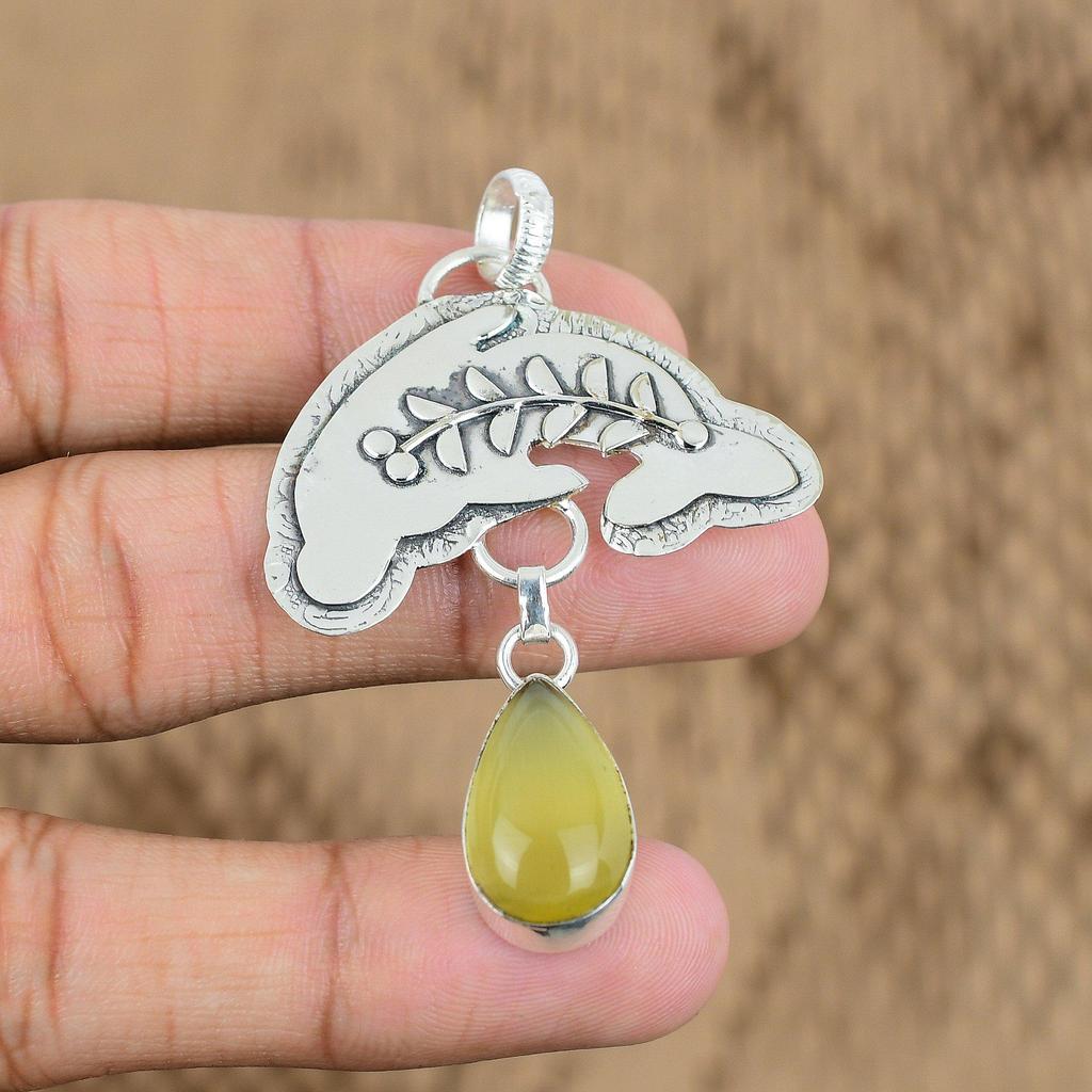 925 Sterling Silver Natural Chrysoberyl Anniversary Fish Wedding Pendant Jewelry