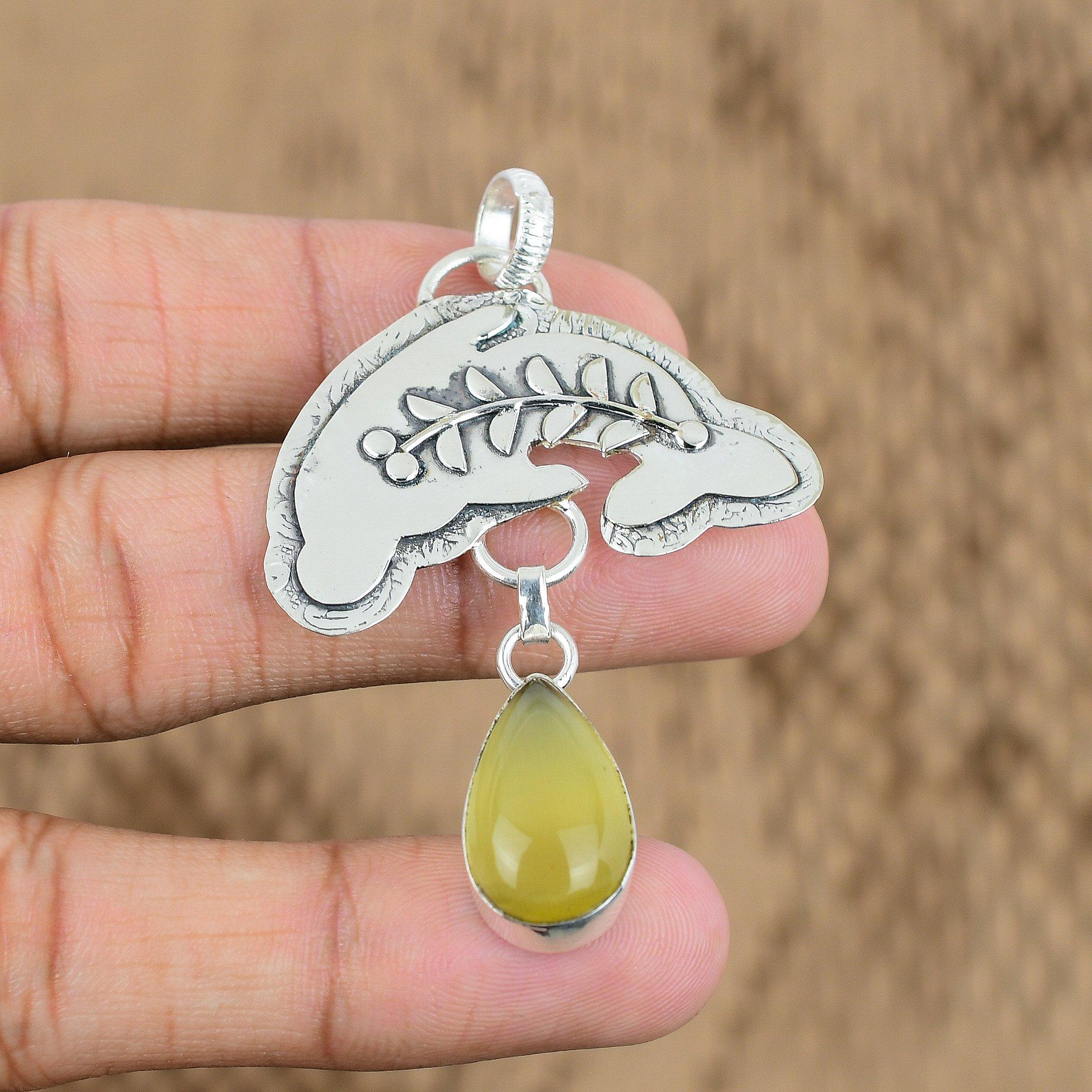 

925 Sterling Silver Natural Chrysoberyl Anniversary Fish Wedding Pendant Jewelry